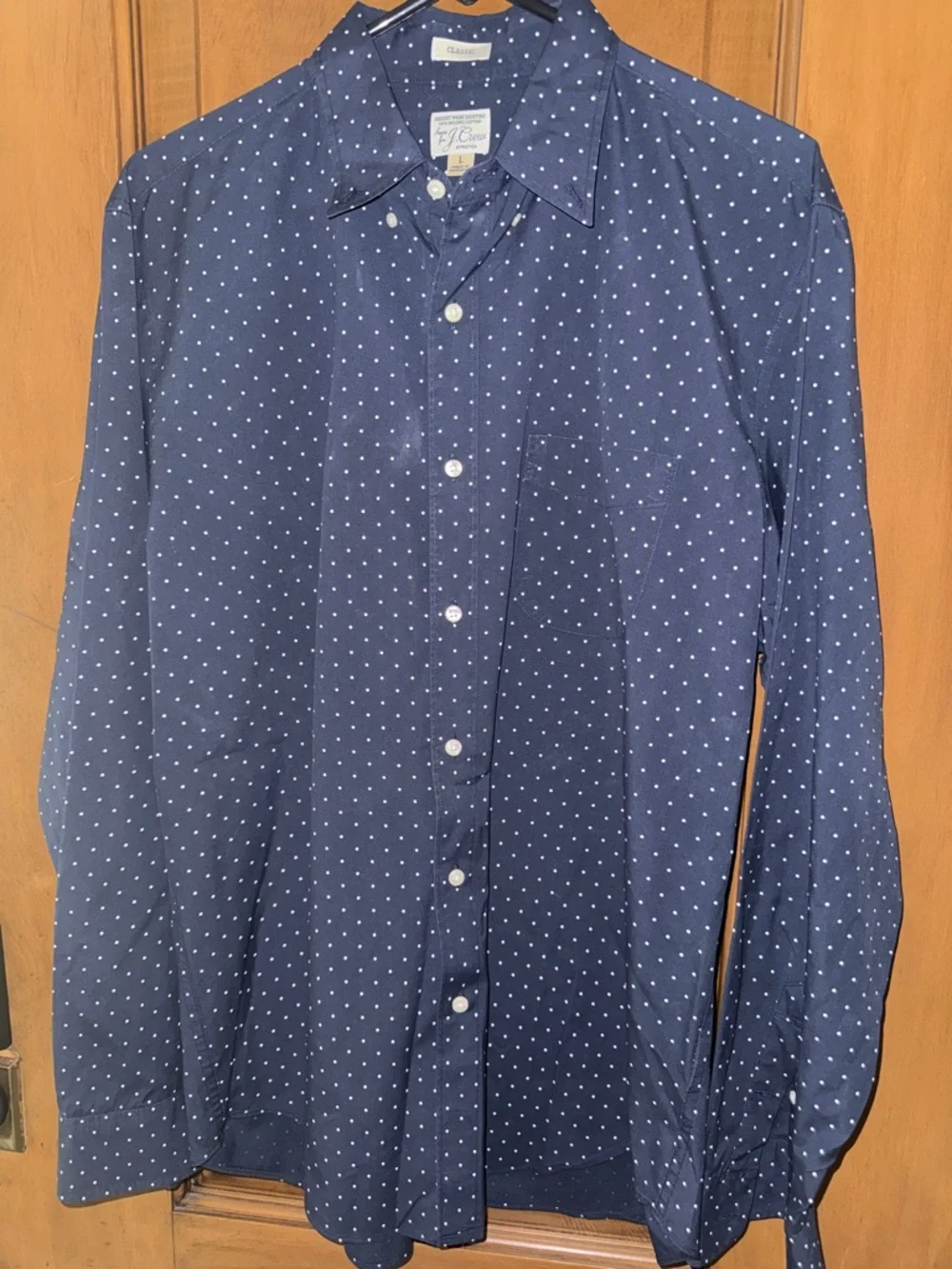 J. Crew Navy Button-Down Shirt with White Dot Pattern Classic fit sz L